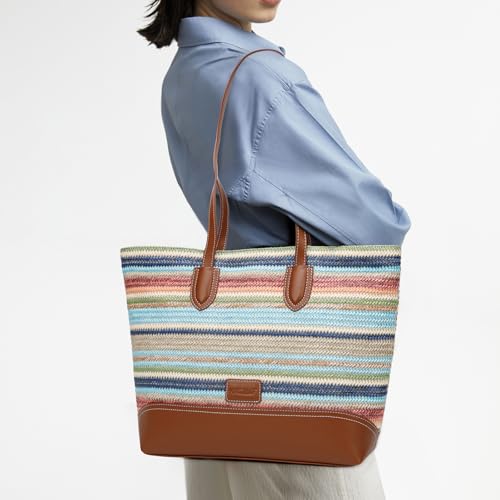 Image of HKCLUF Tote Bag for Women,Woven Shoulder Bag for Woman Vegan Leather Hobo Purse Satchel Handbags With Zipper Pockets
