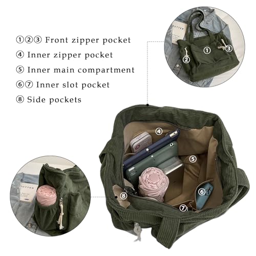 Eslcorri Women’s Hobo Handbag Corduroy Tote Bags Large Casual Shoulder Purse Slouchy Messenger Bag with Multi-pocket3