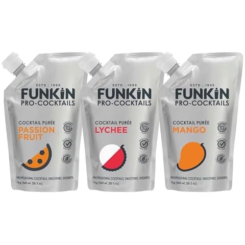 Funkin Puree 3 Flavor Bundle | Passion Fruit, Lychee, and Mango | Real Fresh Fruit for Cocktails, Drinks, Smoothies, Cooking | No Added Preservatives or Flavorings (2.2 lbs) Cover