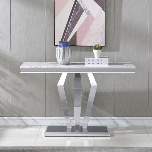 SSLine Modern White Faux Marble Console Table Luxury Entryway Table