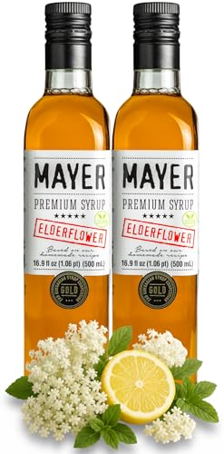 Image of Mayer Elderflower Syrup, Cordial for Cocktails & Coffee, 2 Pack | Award-winning. Real elderflowers, nothing artificial. For lemonade, mocktails & desserts. Vegan, gluten-free.