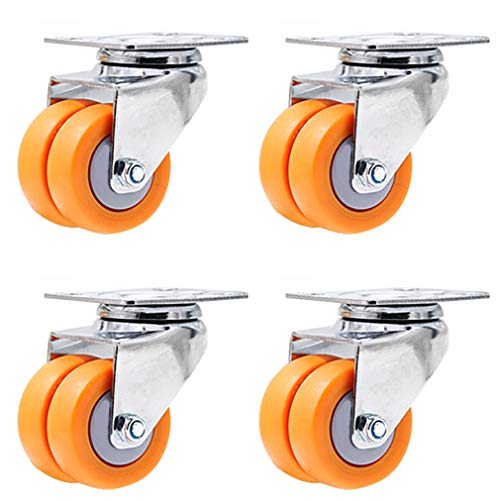 ホイール 4個 回転キャスター TPE プレートキャスター 金属製家具ホイール 360°トッププレート取り付け 静音 耐摩耗性 ダブルホイール イエロー ソファ/コーヒーテーブル/フラワースタンド冷蔵庫用 (2インチ、ブレーキ)(Univ)