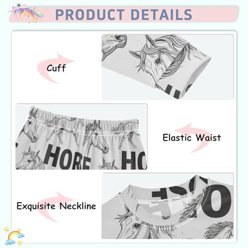 Pajama Sets Long Sleeve Horse Running and Heads Soft Comfy Sleepwear 2 Piece PJS 3-8T4