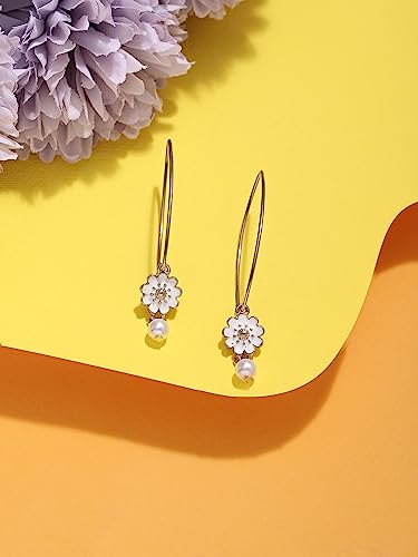 Image of Zaveri Pearls White Enamel Flower Contemporary Drop Earring For Women-ZPFK16140