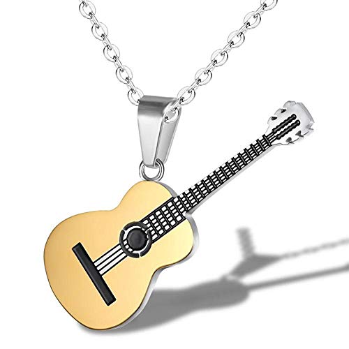 AILUOR Hommes Femmes Guitare Pick Collier avec Chaîne Réglable Hip Hop Musique Style Titane Acier Guitare Tag Pendentif Bijoux Personnalisé Cadeau (Gold)