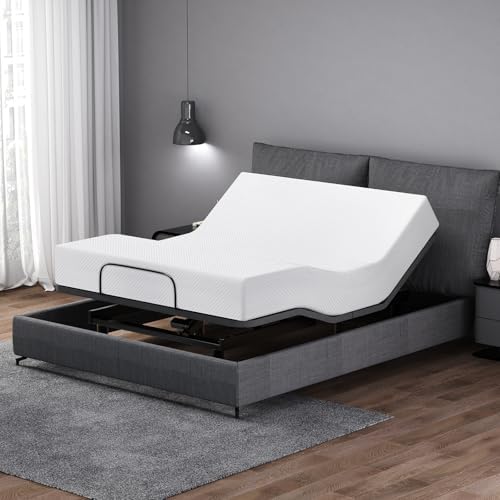 Queen Size Adjustable Bed Frame,8 Inch White Gel Memory Foam Medi...