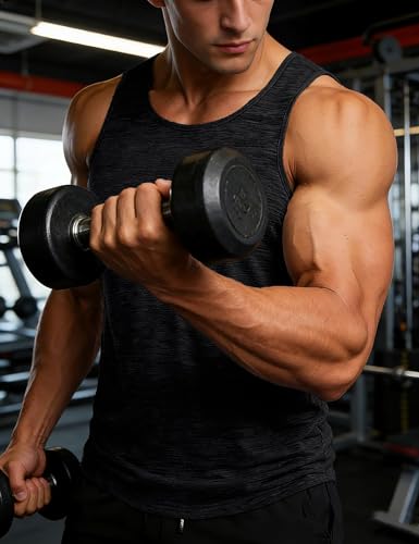 MAGCOMSEN Herren Tanktop T-Shirt Ohne Ärmel Sport Shirt Atmungsaktiv Muskelshirt Herren Leicht Fitness Unterhemd Schnell Trockend Stretch Funktionsshirts für Bodybuilding Gym Schwarz L 2
