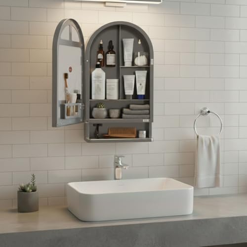 Image of BRANCO Plastic Ideal Mirror Cabinet | Multipurpose Cabinet | Wall Mounted Hanging Mirror Bathroom Accessories | Mirror Cabinet for Living Room, Bathroom, Bedroom (Metalic Grey)