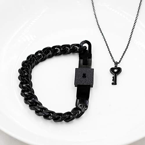 Uloveido Titanium Steel Key Pendant Necklace and Square Lock Bangle Bracelet Set for Couples Valetines Gifts3