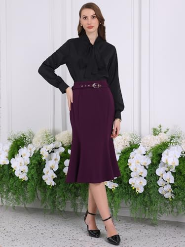 Women's Elegant Fishtail Skirt High Waist Belted Work Midi Mermaid Skirts2
