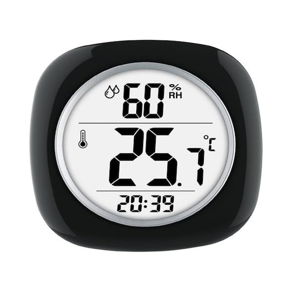 Hygrometer, Temperature & Time Plastic Digital Thermometer, Black, Mfr: TA6691-A