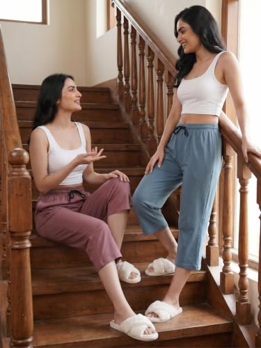 Image of Fflirtygo Women's Cotton Plain Calf Length Capri | Nightwear Short Pyjama | 3 /4th Solid Pyjama Pant | Regular Fit Casual & Lounge Wear Capri Combo (Pack of 2)