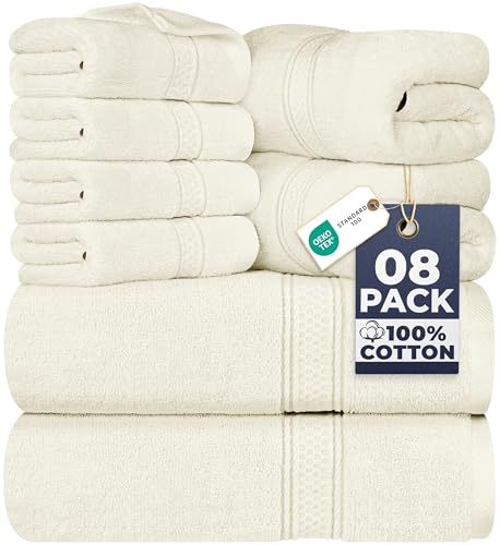 Image of Utopia Towels 8 Piece Luxury Towel Set – Majestic Plush, Super Absorbent & Quicker-to-Dry, Thick 100% Ring Spun Cotton Towels for Bathroom, Spa & Hotel – 2 Bath, 2 Hand, 4 Washcloths, Ivory