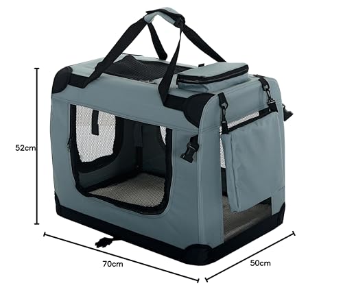 PET VIOLET Faltbare Hundetransportbox Auto – Premium Hundebox für stressfreies Reisen mit Hund & Katze – Stabil, Belüftet & Waschbar, Grau (70×52×50 cm)