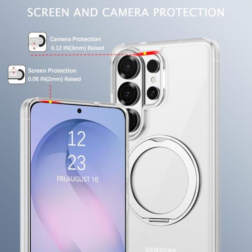 Image of DIZORO TPU Magnetic 360 Ring Stand Case Fit Compatible with Samsung Galaxy S26 Ultra Case, Compatible with MagSafe & Wireless Charging,Military Grade Drop Tested,Translucent, Back Cover - White