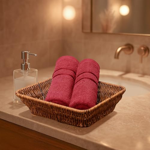 Image of MYTRIDENT 100% Cotton Hand Towel Set, Highly Absorbent, Super Soft, 2 Piece, 400 GSM, Gym & Spa Towels - Tango Tomato