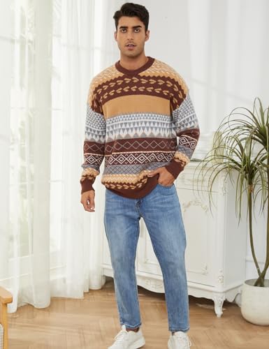 Gihuo Men Vintage Striped Sweater Grandpa Fall Winter Pullover Long Sleeve Crewneck Jumper Knit Christmas Sweater Tops2