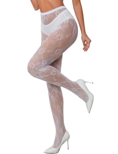 SwiiDuu Sexy Tights for Women High Waist Fishnet Stockings Lace Leggings Floral Lace Pantyhose-White by SwiiDuu - Used condition - Image 2