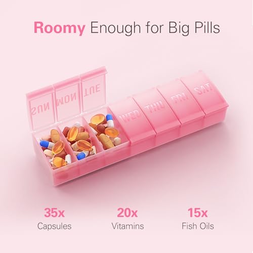 Image of Barhon Large Weekly Pill Organizer, Big Vitamin Organizer Case for 7 Day, Travel Medicine Pill Box to Hold Various Supplements and Fish Oil, Beige