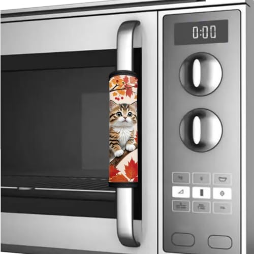 Image of 6 Pcs Refrigerator Microwave Door Handle Covers Electrical Appliances Handle Protector Keep Clean and Protected from Oil Stains, Fingerprints, Liquids, Cat Maple Leaf Fall Decorations