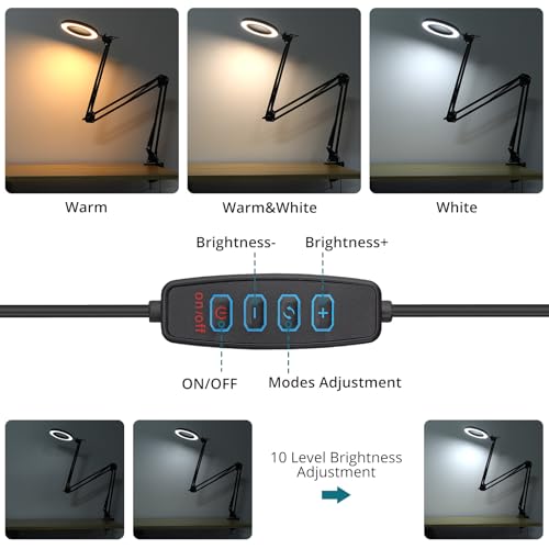 YGiTK Magnifying Glass with Light, 109cm Arm Length Magnifying Desk Lamp, 3 Color Modes & 10 Brightness Dimmable - Image 2