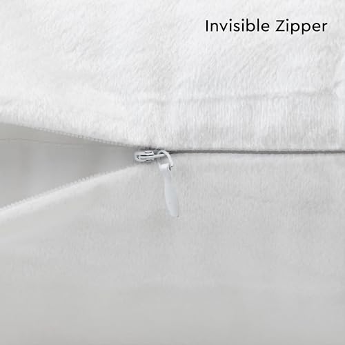Image of Encasa XO Velvet Throw Pillow Covers 24x24 in (60x60 cm) - White - No Inserts, Pack of 2 Cases | Solid Plain Dyed Soft & Smooth, Square Decorative Cushion Covers for Living & Bedroom