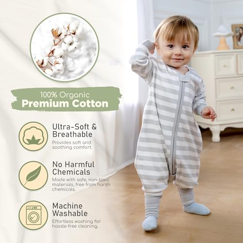 Image of Mama Cheetah Toddler Sleep Sack with Feet, Long Sleeve 0.5 TOG Organic Cotton Baby Sleeping Bag with Legs, Wearable Blanket for Walkers w / 2-Way Zipper, Toddler Blanket for Girls & Boys 3-4T