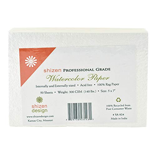 Shizen Design, Watercolor Paper, White, Cold Press, 5x7 Inches, Pack of 50 Sheets, SA 824
