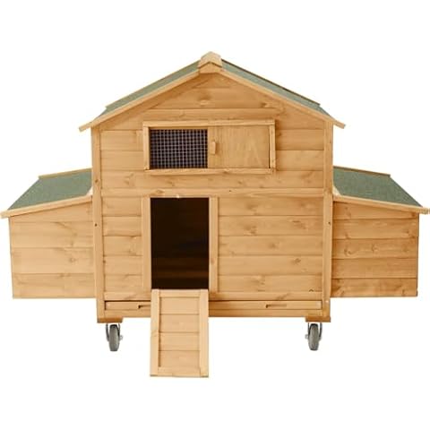 Large Chicken Coop with Wheels,Mobile Hen House for 6-8 Chicken,Portable Chicken House with Nesting Box,Wooden Poultry Cage,Waterproof Rabbit Cage,Duck Coop Cover