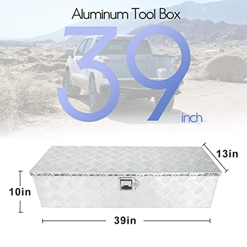 Blackhorse-Racing 39 X 13 X 10 Inch Aluminum Truck Trailer Tool Box Chest Box Pickup Underbody Truck Bed Storage Toolbox Rv Storage Organizer With Side Handle, Lock & 2 Keys - Silver #TOP1