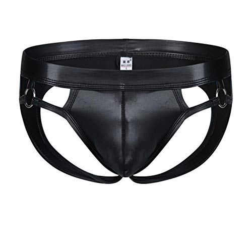 Fnho String Sexy Homme Erotique,String Homme Dentelle,Sac de Plafond en U Imitation Cuir pour Hommes, Anneau de Suspension Casual Trip-Black_M Cover