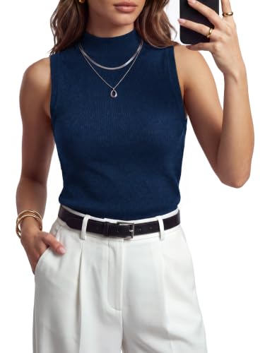 Image of Arach&Cloz Women's Wool Blend Mock Neck Fall Business Casual Sweater Tank