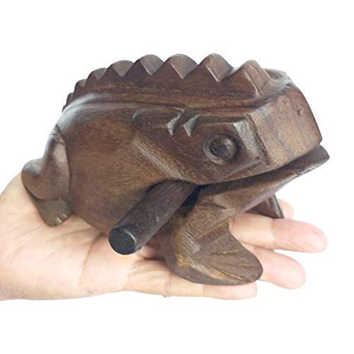 Cozinest Medium 6\" Wood Frog Guiro Rasp Musical Instrument Tone Block Solid Carved Musical Toy Percussion Instrument (Brown) - Thumbnail 2