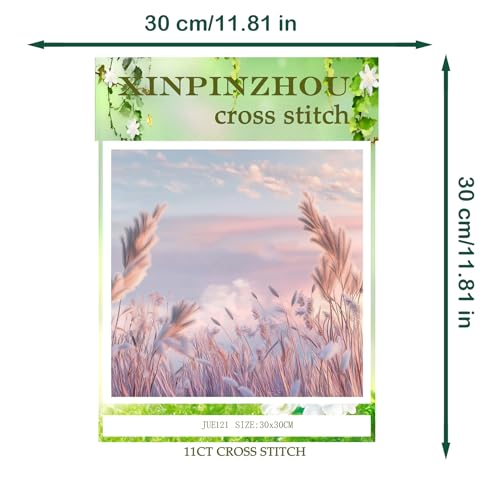 Image of Xinpinzhou Stamped Cross Stitch Kits for Adults - 11CT Plants Pre Printed Cross-Stitch Patterns, Advanced Embroidery Kit for Beginners, 12x12 in DIY Crossstitch Crafts for Wall Decor or Mum Gifts