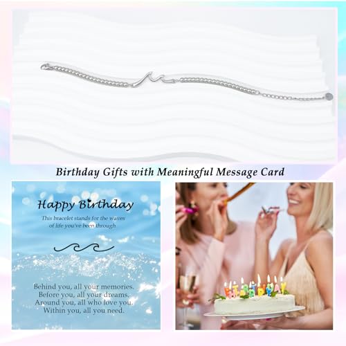Christmas Birthday Gifts for Women Mom Wife Grandma Daughter Friend Bestie Sister, Silver Wave Bracelet Gifts for Woman Birthday Gift Ideas, The Waves of Life We've Through Together Gift3