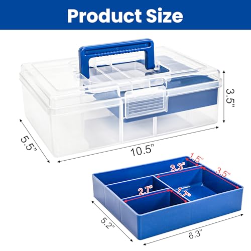 Image of Elsjoy 2 Pack Plastic Tool Box with Handle, 2-Layer Clear Tool Storage Organizer with Removable Divider, Portable Craft Storage Sewing Box