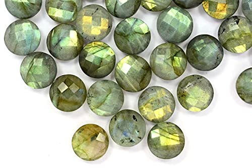 LKBEADS 5 sztuk 12 mm naturalny zielony złoty labradoryt fasetowany kształt monety luźne koraliki do biżuterii