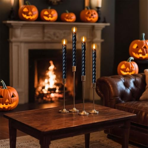 Image of Wondise Halloween Black Flameless Taper Candles with Remote Timer