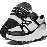 Nsasy Kids Roller Shoes Girls Boys Fashion Sneakers High-Top 4 Wheels Detachable Roller Skates Shoes B-Black