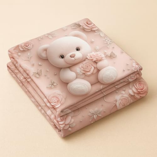 Image of King Size 7D Digital Print Bedsheet - 350 TC Cotton, Kids Friendly Design, Soft & Breathable 180 GSM Fabric, Machine Washable, Gift-Ready Packaging. (108x108 Inches). (Pink Teddy)