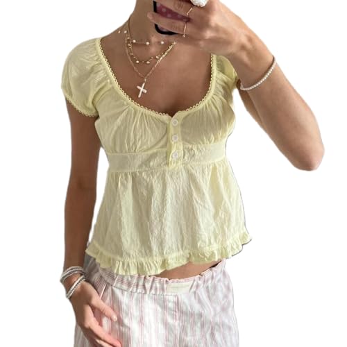 Image of Fairy Grunge Y2k Shirts Vintage Crop Tops Short Sleeve Girls Slim Fit Tees