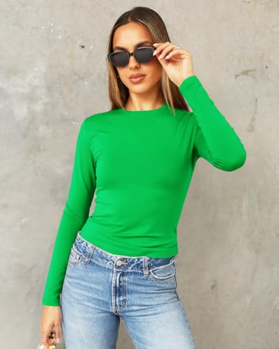 Image of Abardsion Women's Slim Lightweigh Long Sleeve T Shirts | Fall Clothes 2026 Casual Basic Crewneck Going Out Crop Tops Y2K