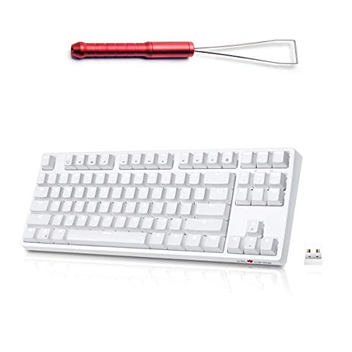 VELOCIFIRE TKL02WS White Mechanical Keyboard with Red 3 in 1 Keycap Puller
