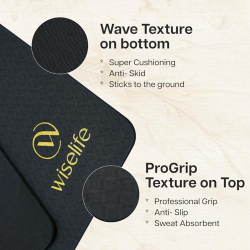 WiseLife Printed Yoga Mat (India's no 1 Yoga Brand) Yoga Strap For Men, Women, Kids | Anti-Slip Extra thick, long & Wide Exercise Sports Mat for Workout, Fitness, Gym, Home & Pilates 6MM (Black Mandala)