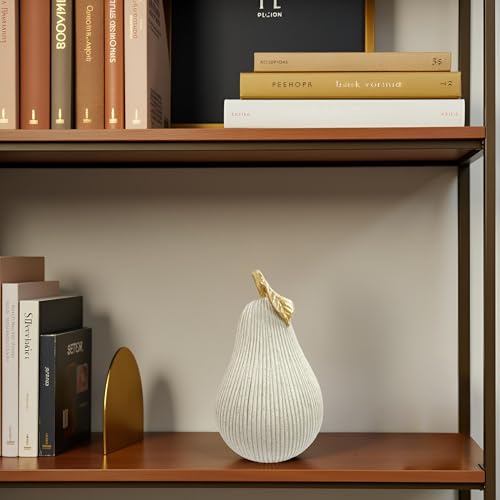 Figura pera gris-blanca con hoja dorada en resina miniatura 5