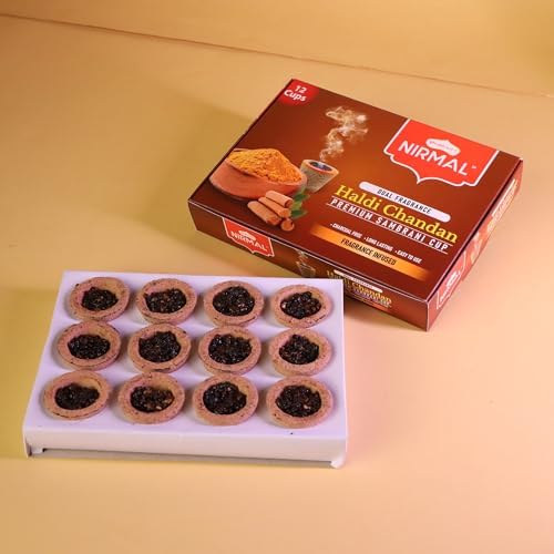 Shubhkart Premium Haldi Chandan Sambrani Dhoop Pods, Long Lasting Aroma for Prayer, Puja and Meditation, Charcoal Free Loban Burner Incense for Relaxation and Stress Relief, 12 Pods