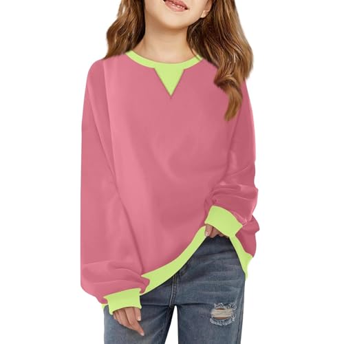 Teen Girls Oversized Pullover Sweatshirt Kids Long Sleeve Casual Shirts Aesthetic Color Block Soft Comfy Fall Trendy Clothes2