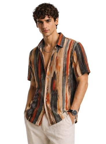 Image of ADRO Abstract Printed Shirts for Men | Breathable Cotton Rayon Fabric | Relaxed Fit Summer Shirts | Casual Party Shirt for Men
