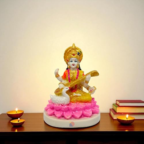 Image of Saraswati Idol - Saraswati murti for Home Decor & Office - (15 cm) (Multicolor)- Good for Wealth, Knowledge & Prosperity