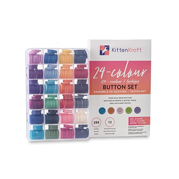 24 Colour 4-Hole Resin Button Set, Choice of Small, Medium or Large Sizes, Haberdashery for Crafting, Sewing, Replacement, Knitting Baby and Kids Sweaters, Handmade Crafts (20mm/32L, 288 Pieces) - Image 6
